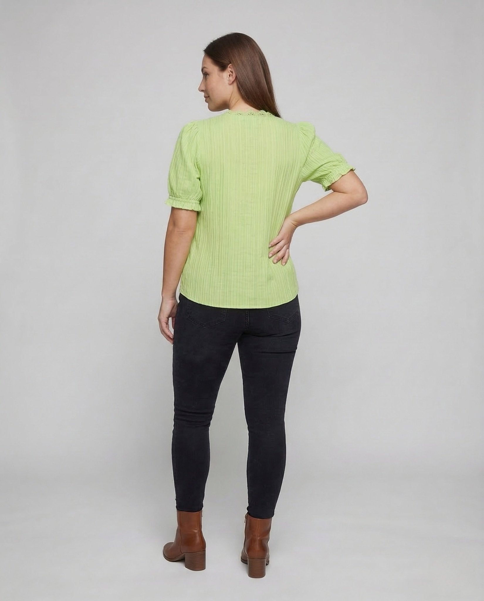 Women's Pleated Blouse Lace Short Sleeve - Chichicherry