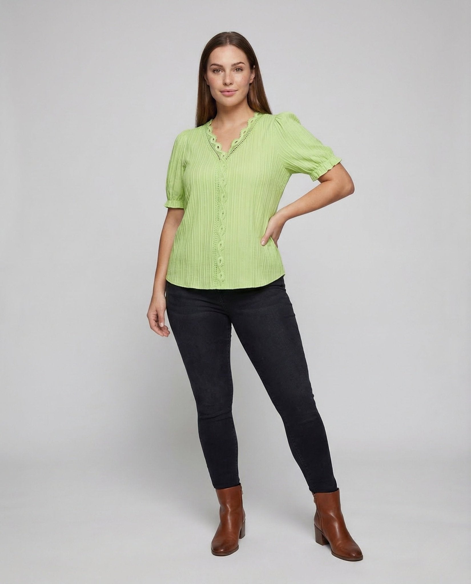 Women's Pleated Blouse Lace Short Sleeve - Chichicherry