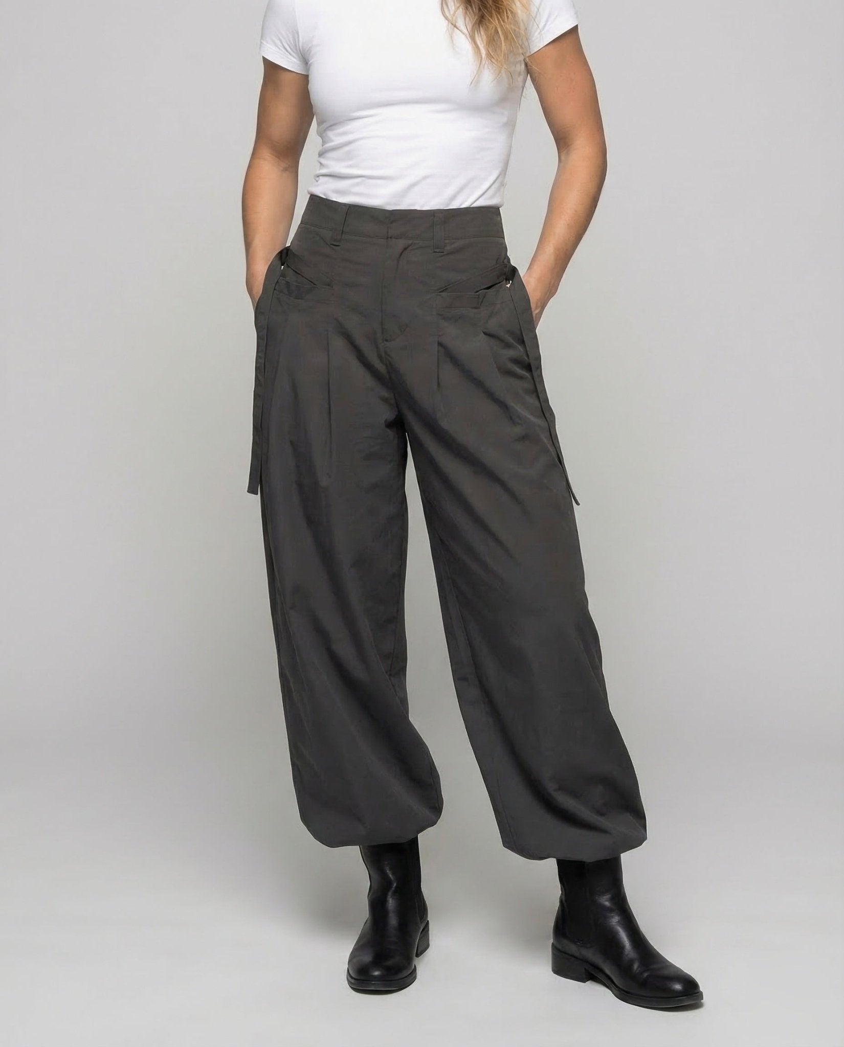 Women's Pleated Trousers High Waist Oversize - Chichicherry