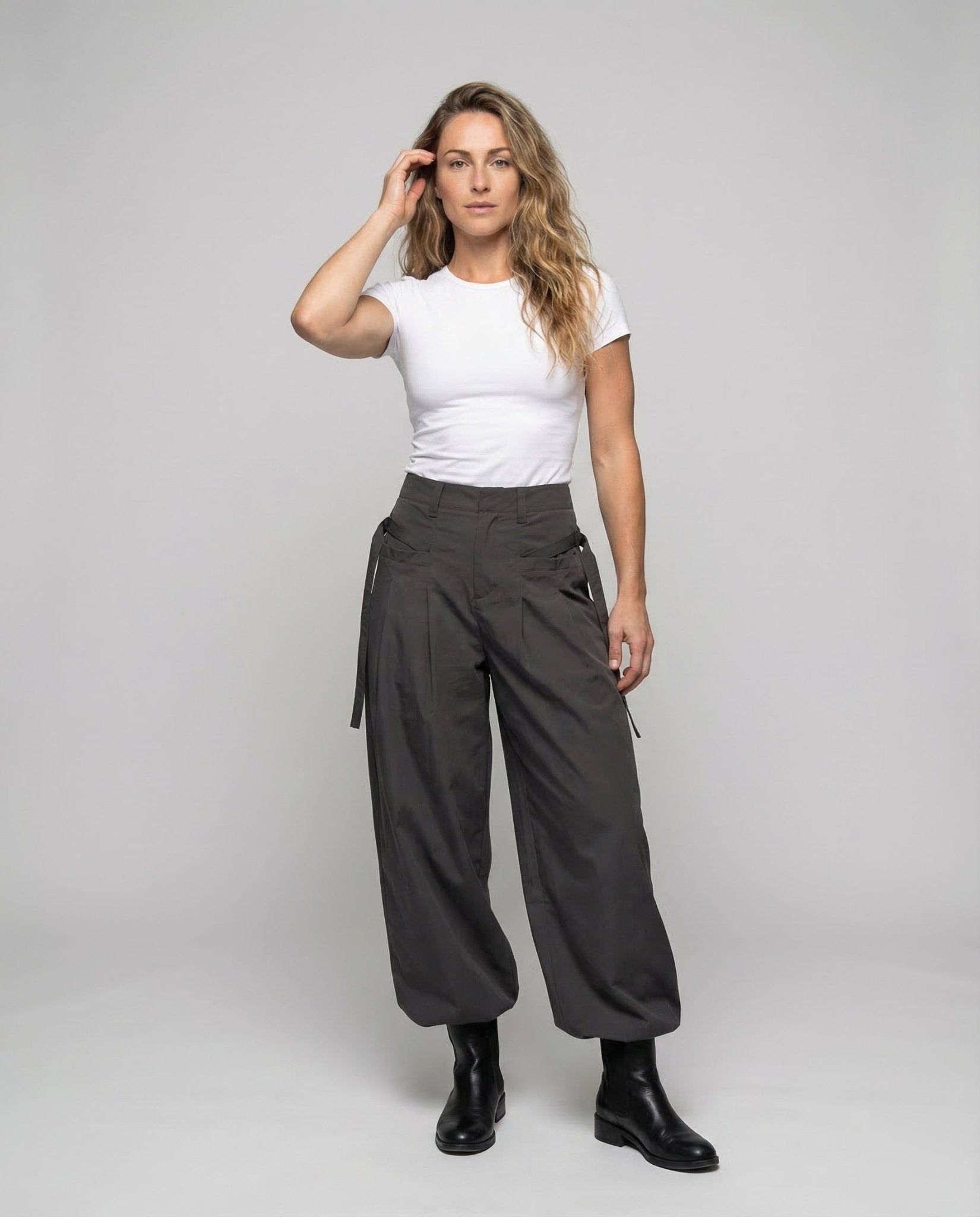 Women's Pleated Trousers High Waist Oversize - Chichicherry
