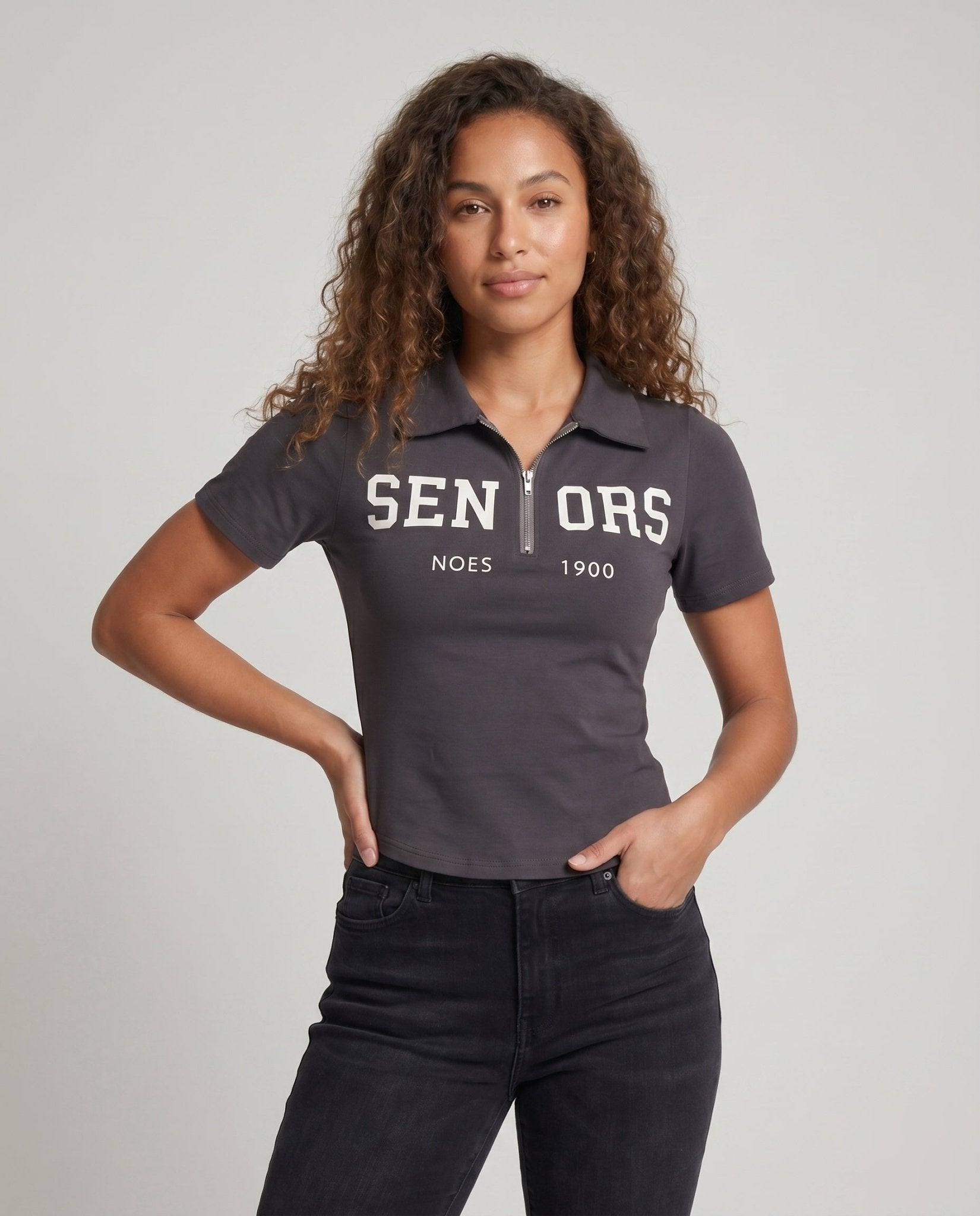 Women's polo shirt with zipper and creative print - Chichicherry