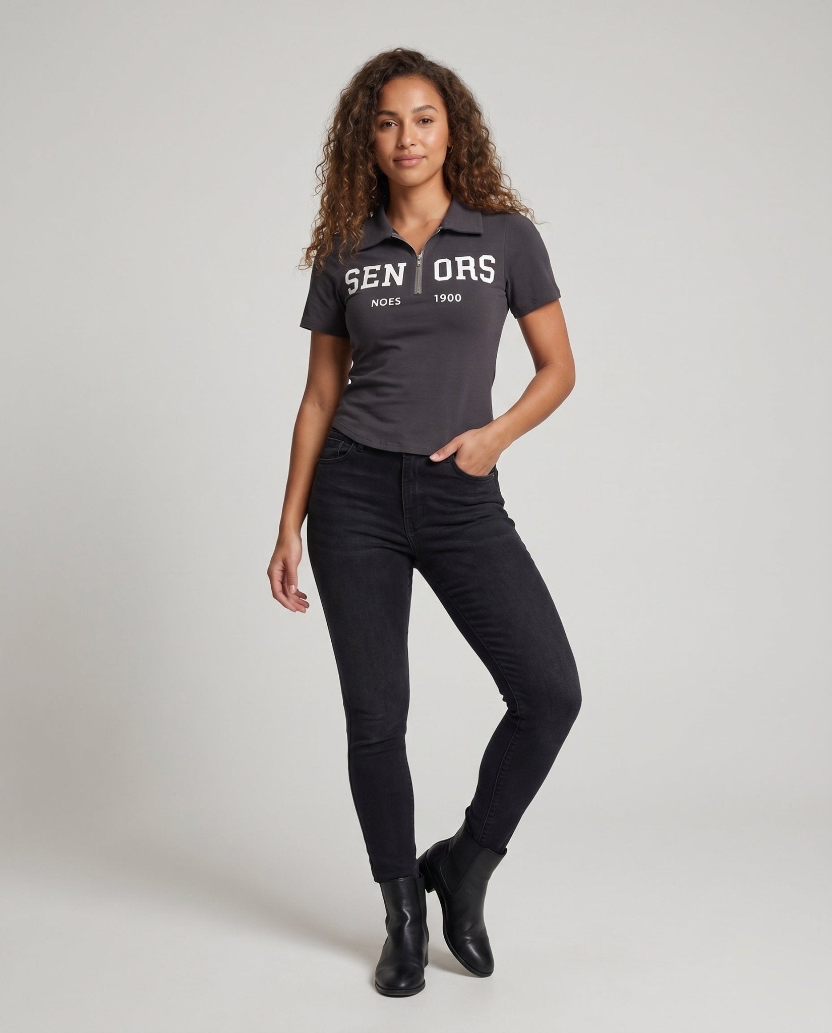 Women's polo shirt with zipper and creative print - Chichicherry