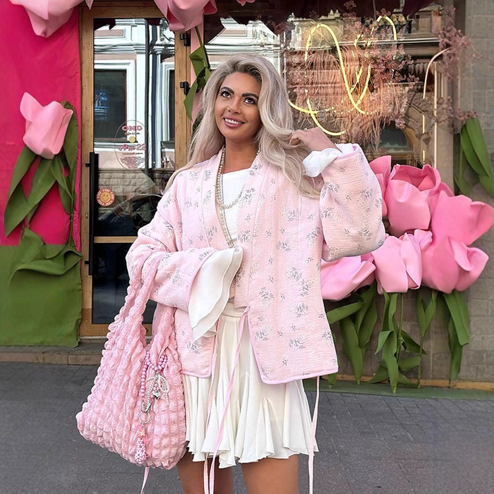 Women's quilted blouson jacket with floral embroidery and kimono cut Chichicherry - Chichicherry