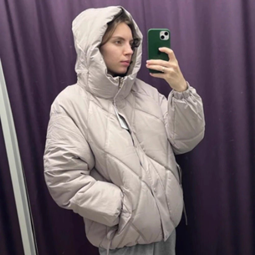 Women's Quilted Diamond-Quilted Puffer Jacket with Hood and Concealed Zipper Chichicherry - Chichicherry