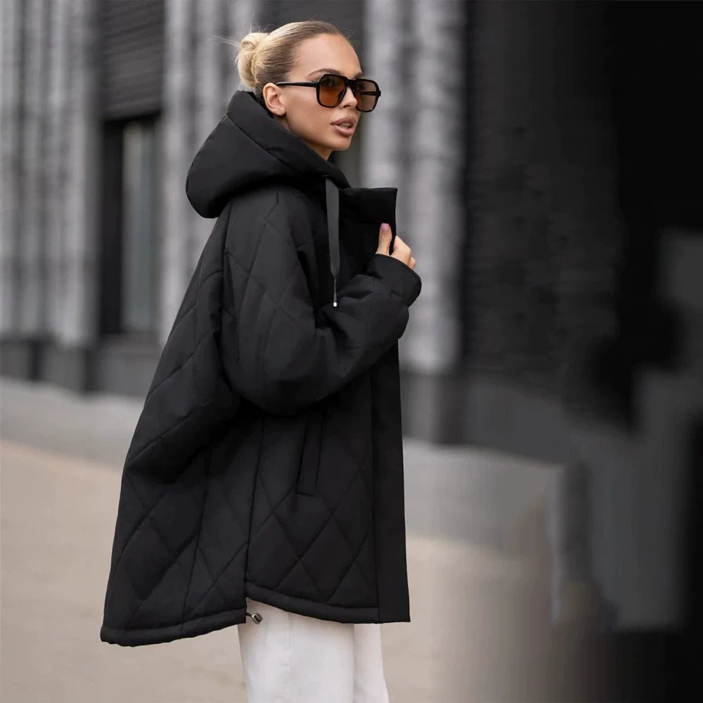 Women's quilted parka in diamond quilting pattern with hood and extended back Chichicherry - Chichicherry