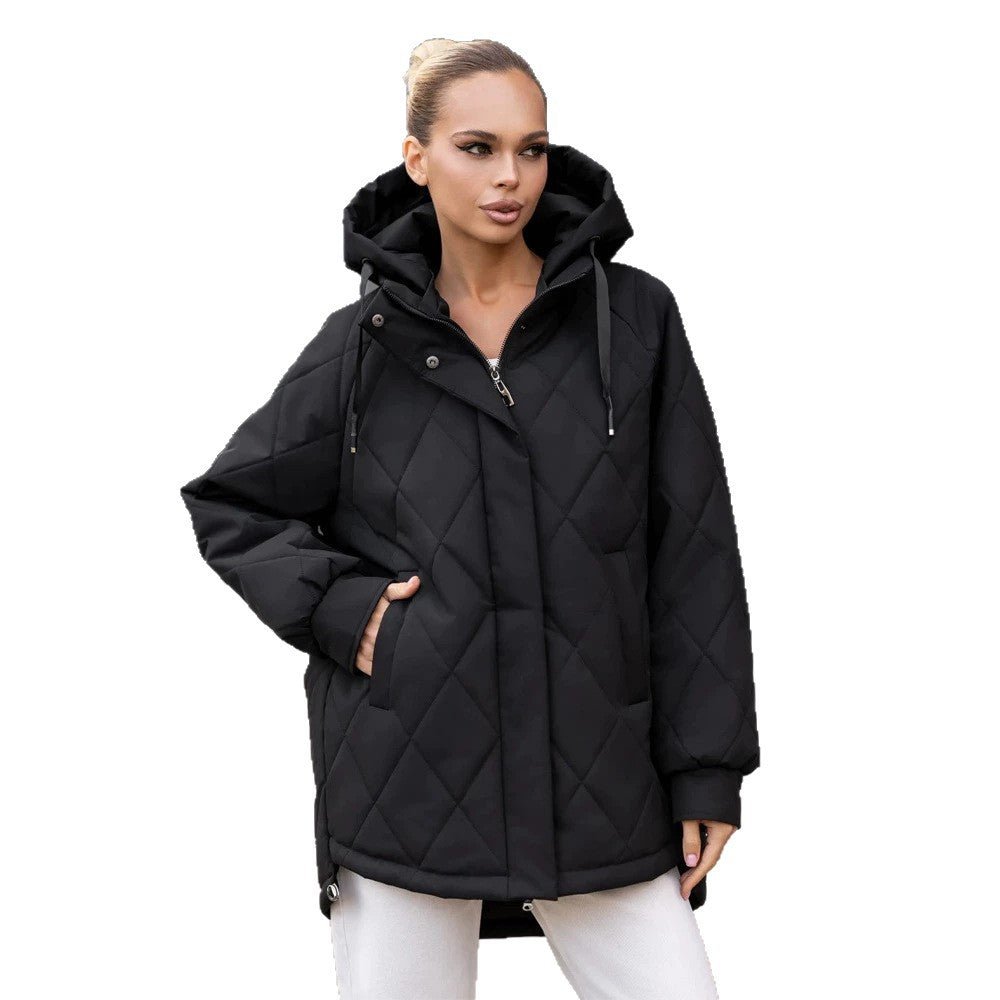 Women's quilted parka in diamond quilting pattern with hood and extended back Chichicherry - Chichicherry