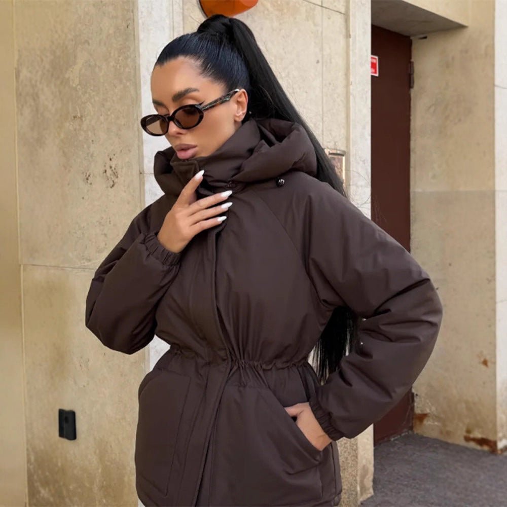 Women’s quilted parka with high collar, fitted drawstring and hood Chichicherry - Chichicherry