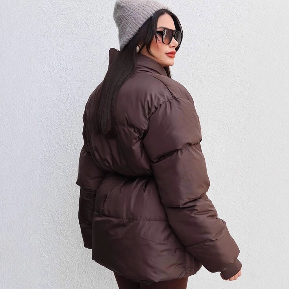 Women's Quilted Tailored Quilted Jacket with Shawl Collar and Tie Belt Chichicherry - Chichicherry