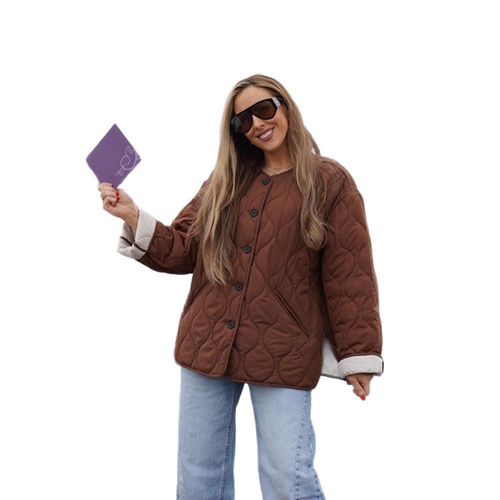 Women's quilted transitional jacket with round quilting, boxy silhouette and press stud placket Chichicherry - Chichicherry