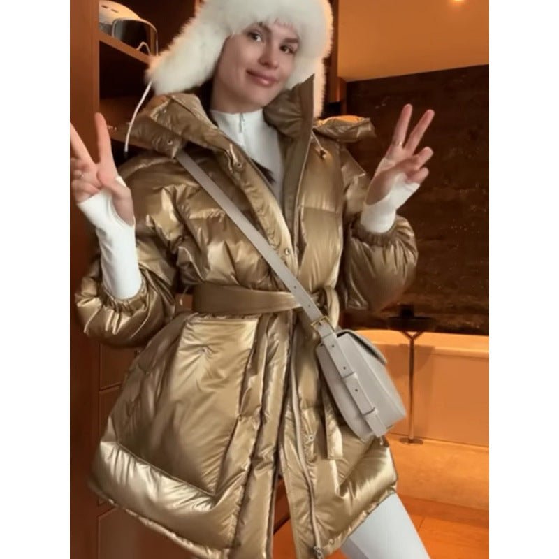 Women's Quilted Winter Jacket with Waist Drawstring and High Stand-Up Collar Chichicherry - Chichicherry