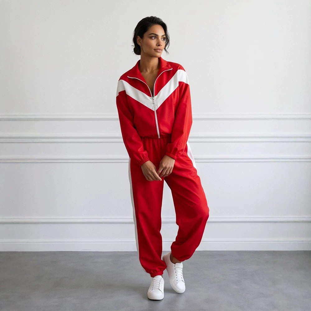 Women's Retro Tracksuit with Zip Jacket and Elastic Waist Pants Chichicherry - Chichicherry