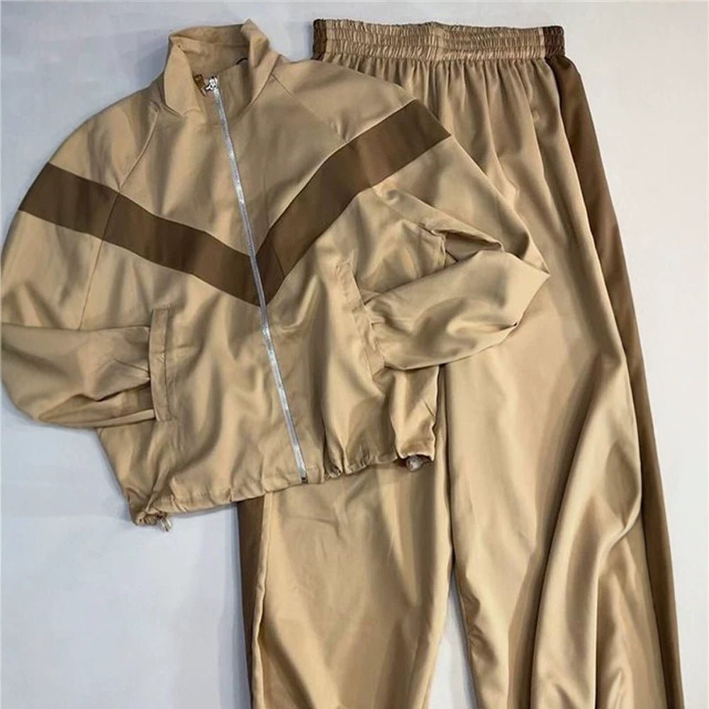 Women's Retro Tracksuit with Zip Jacket and Elastic Waist Pants Chichicherry - Chichicherry
