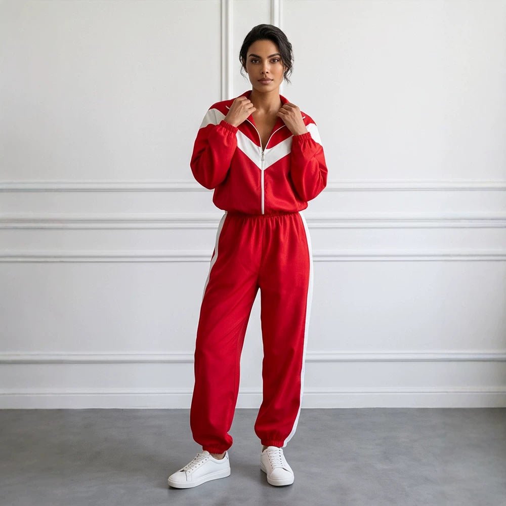 Women's Retro Tracksuit with Zip Jacket and Elastic Waist Pants Chichicherry - Chichicherry