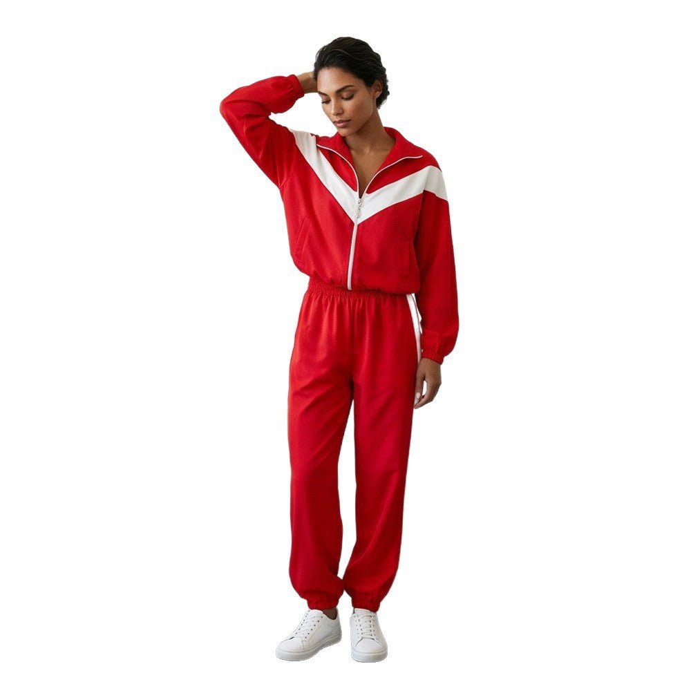 Women's Retro Tracksuit with Zip Jacket and Elastic Waist Pants Chichicherry - Chichicherry