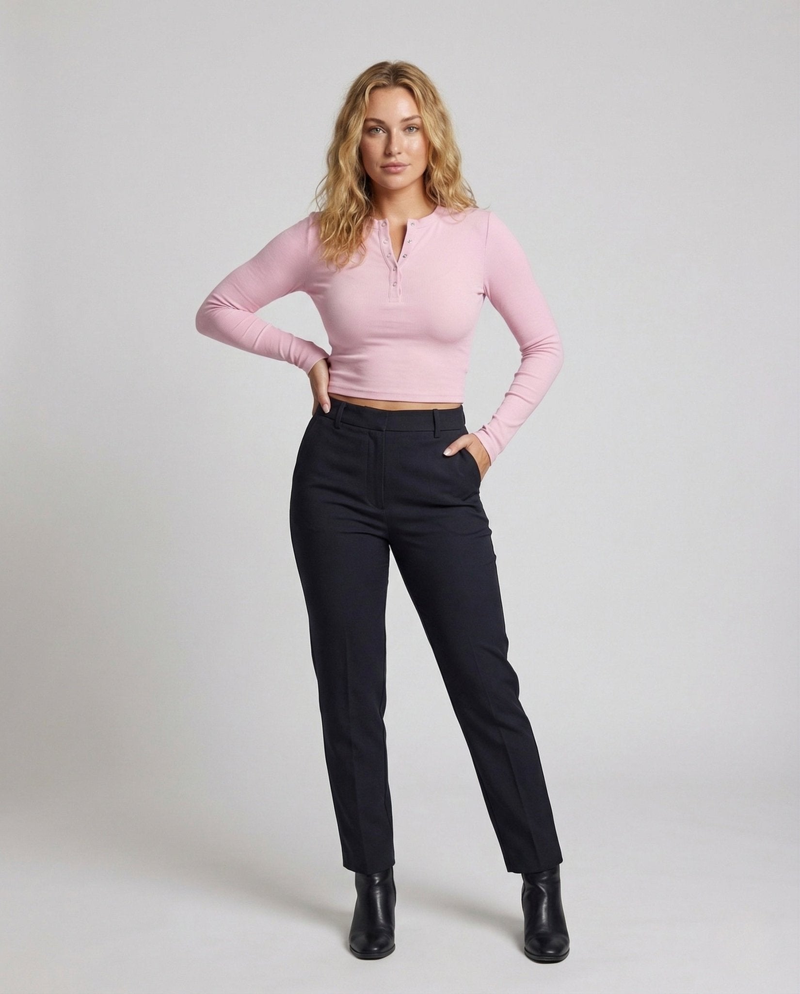 Women's Ribbed Long Sleeve Shirt Button Placket - Chichicherry