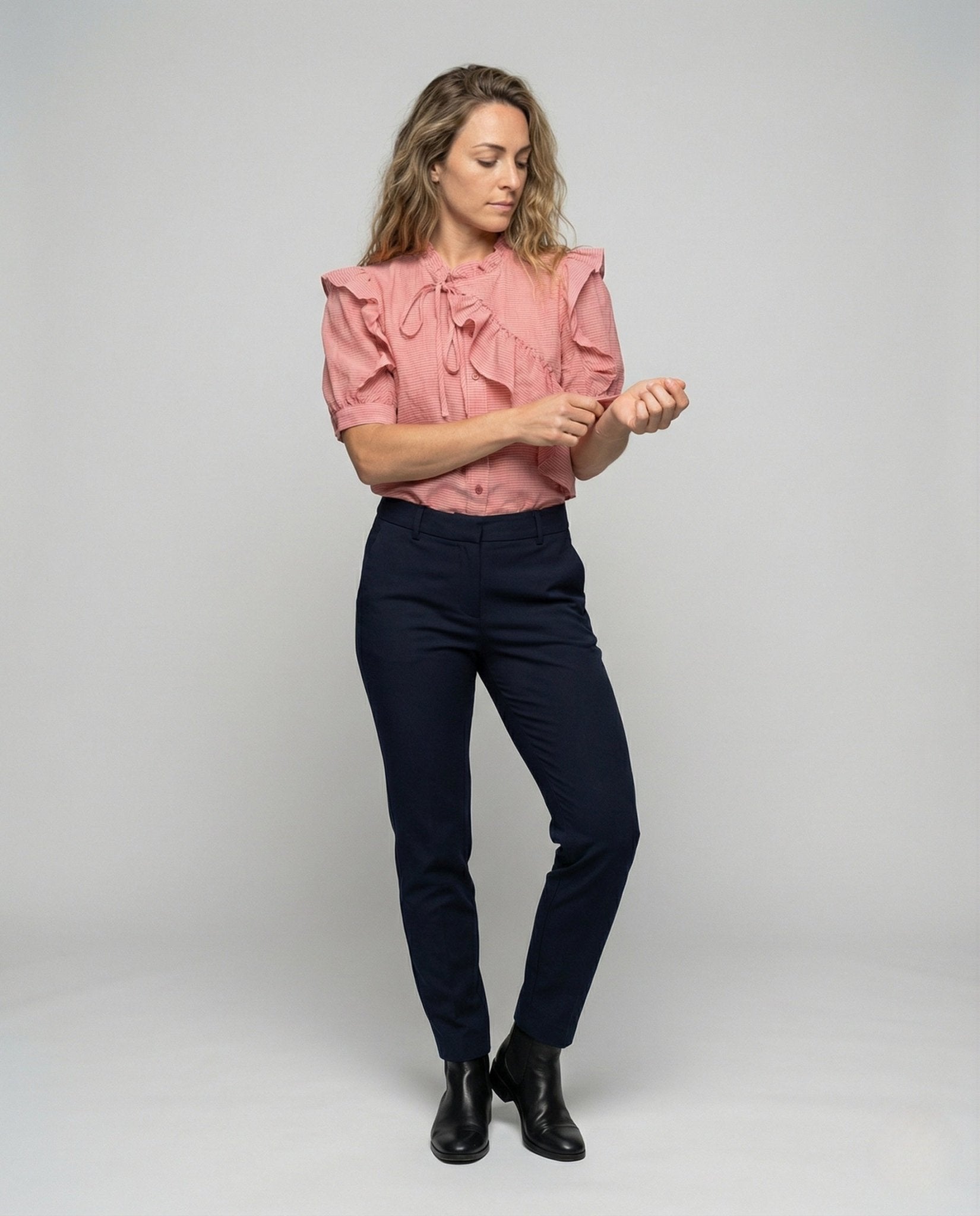 Women's Ruffle Blouse with Asymmetrical Ruffle Front - Chichicherry