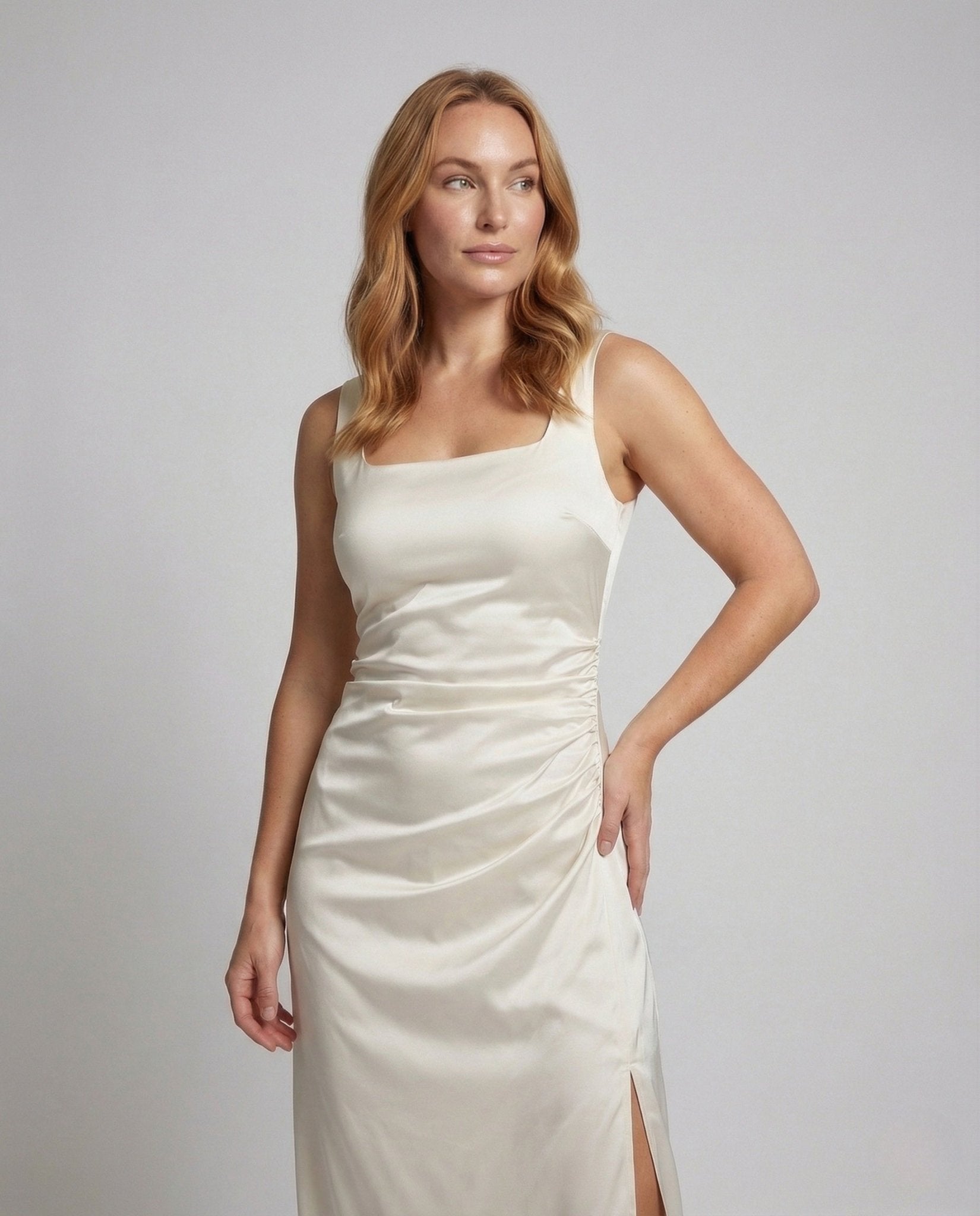 Women's Satin Evening Dress with High Slit - Chichicherry