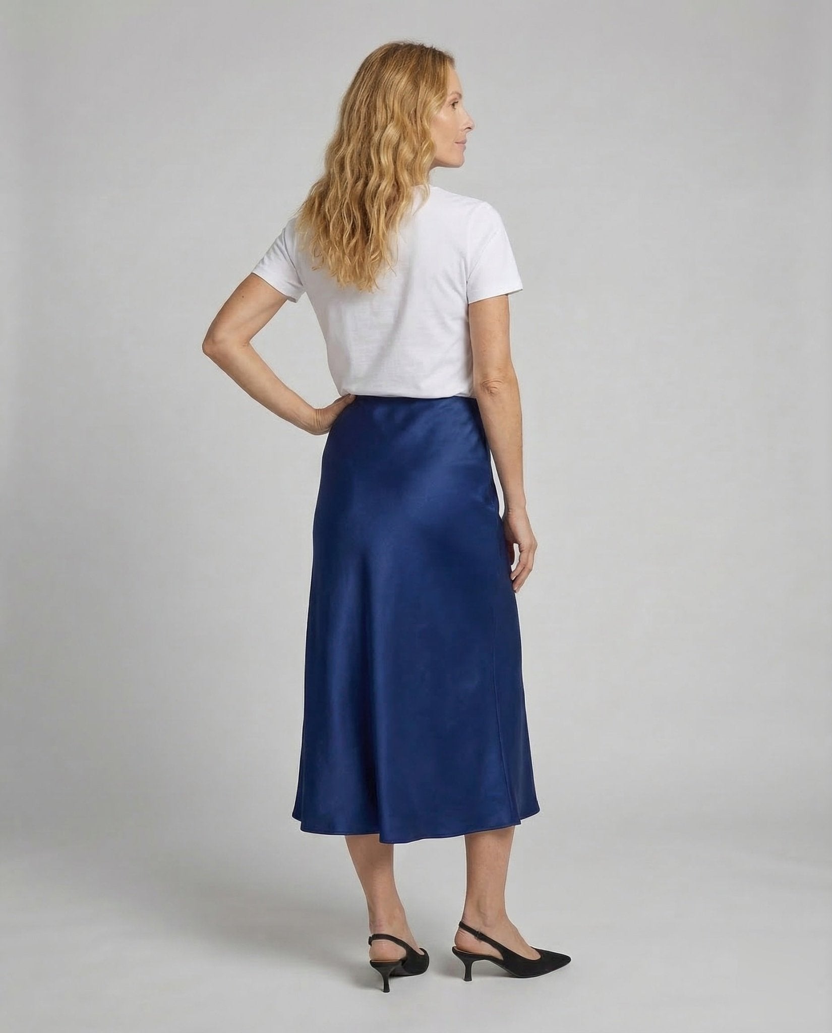 Women's Satin Midi Skirt Asymmetrical Cut - Chichicherry