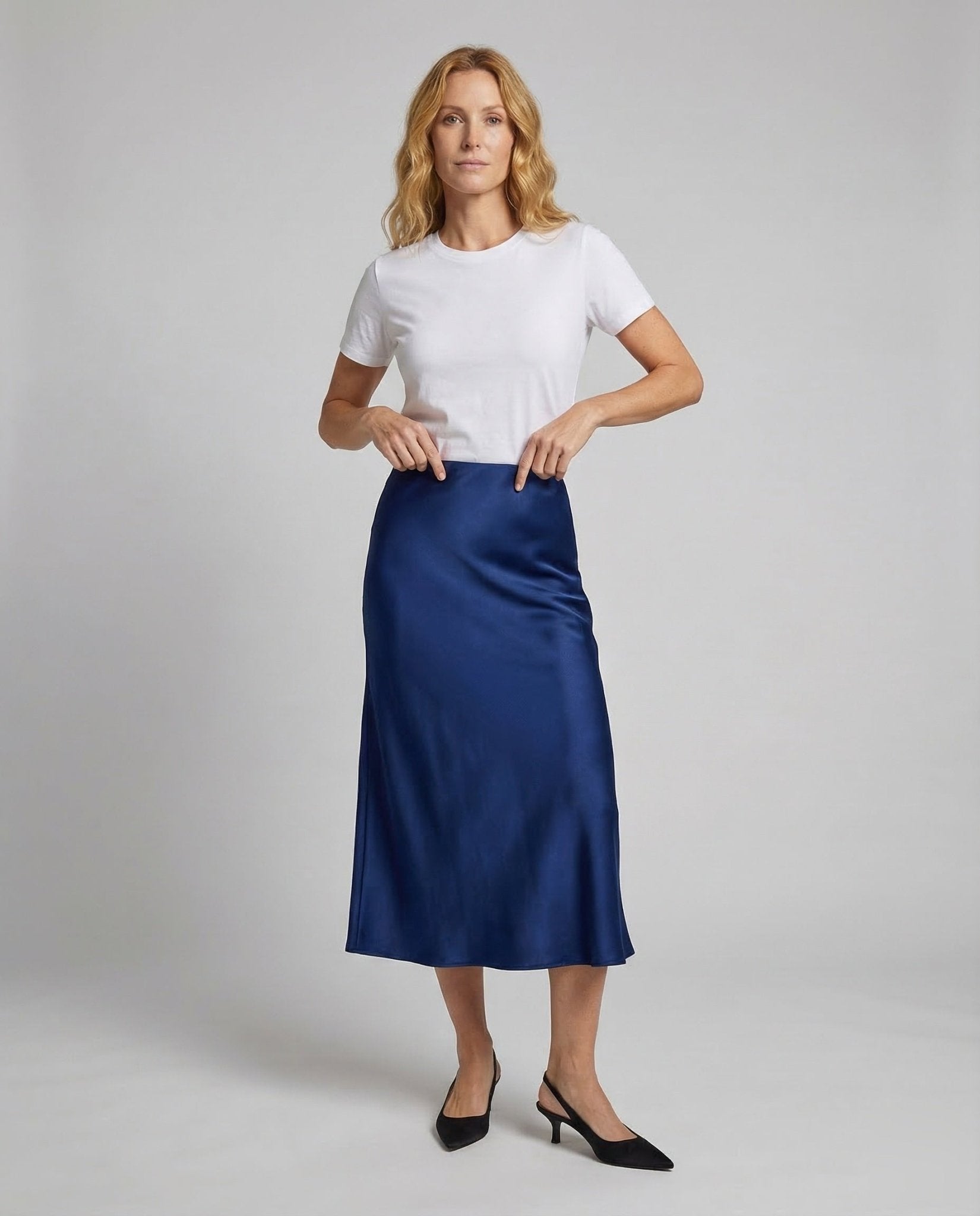Women's Satin Midi Skirt Asymmetrical Cut - Chichicherry