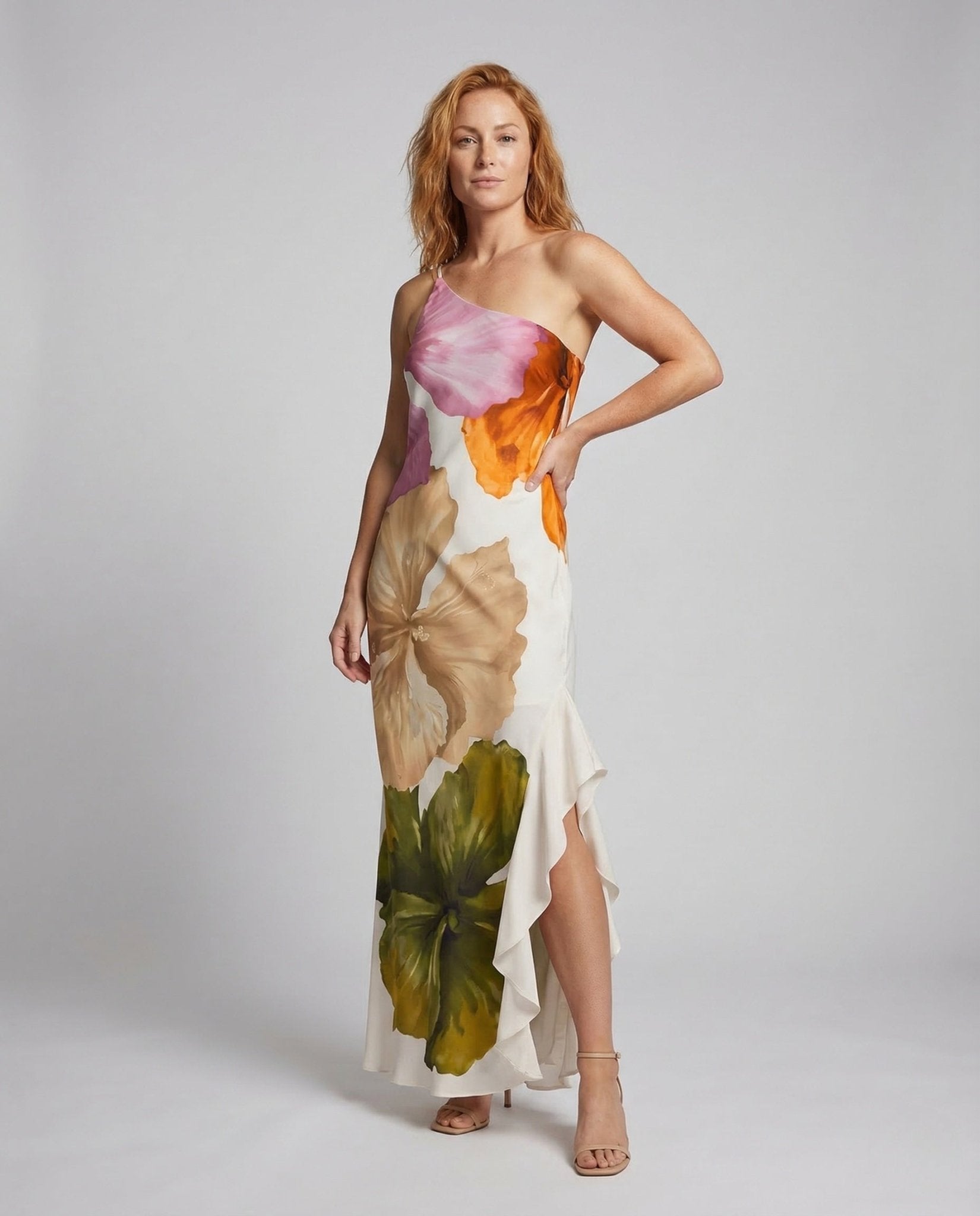 Women's Satin One Shoulder Maxi Dress Split - Chichicherry