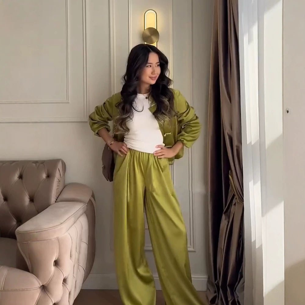 Women’s satin two-piece with traditional toggle closures and wide pants skirt Chichicherry - Chichicherry