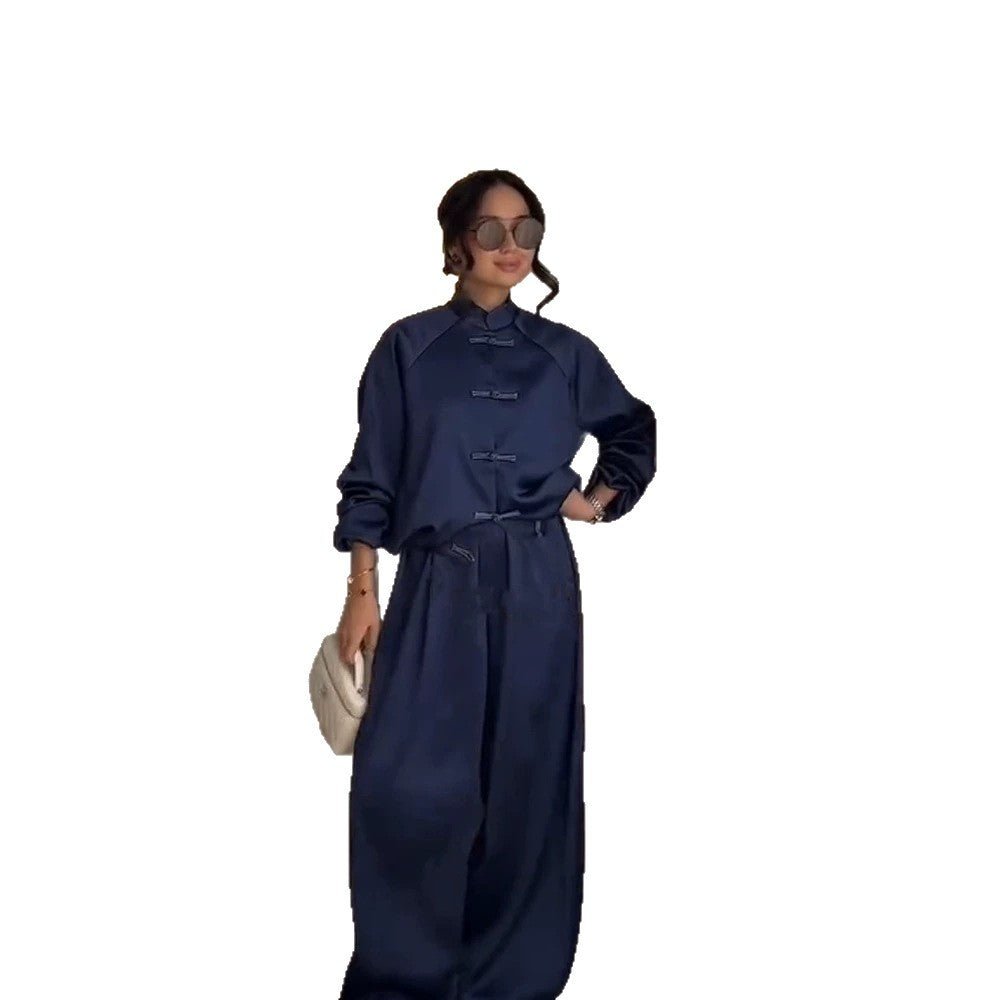 Women’s satin two-piece with traditional toggle closures and wide pants skirt Chichicherry - Chichicherry