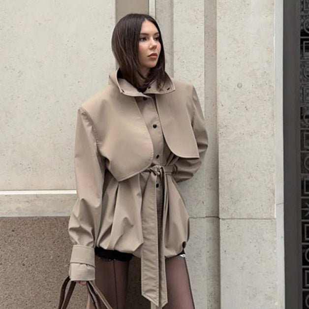 Women's Sculptural Boxy Blouson with High Stand-Up Collar and Gathered Volume Hem Chichicherry - Chichicherry