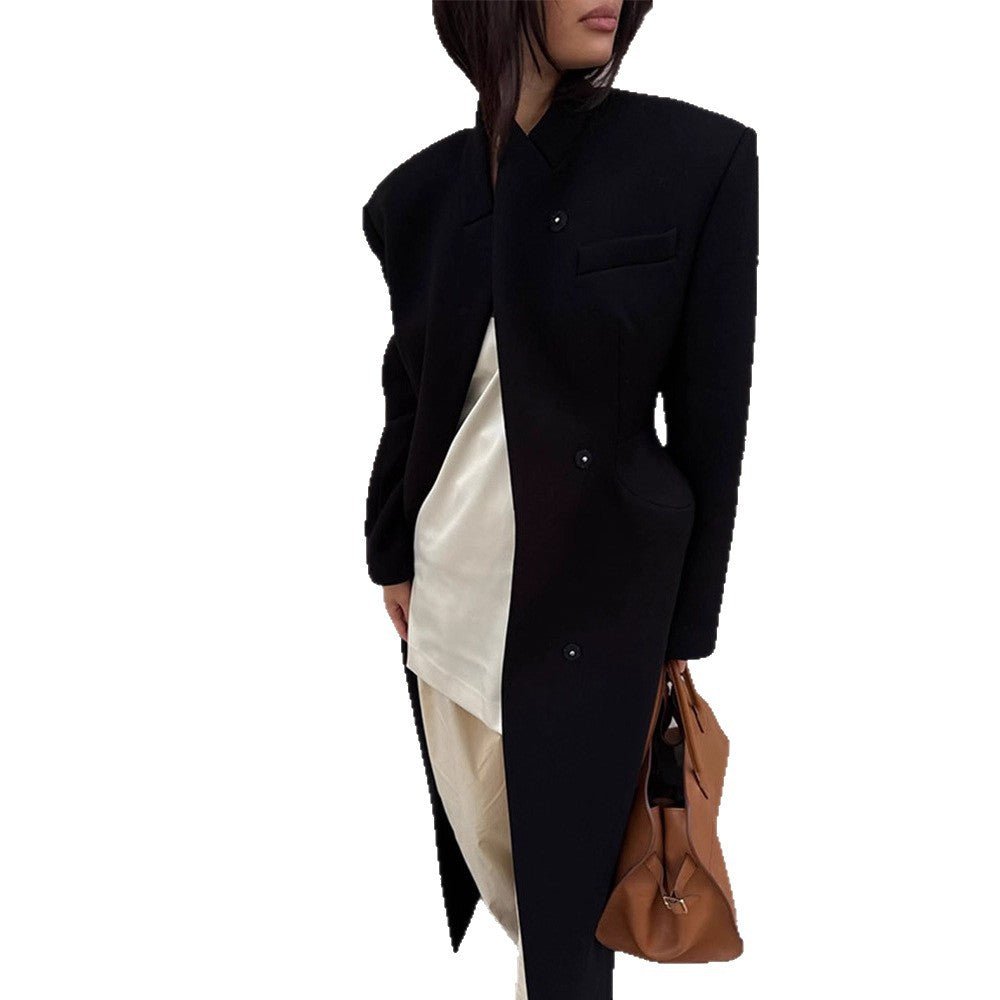 Women's Sculptural Midi Coat with Distinctive Shoulder Design and Concealed Button Placket Chichicherry - Chichicherry