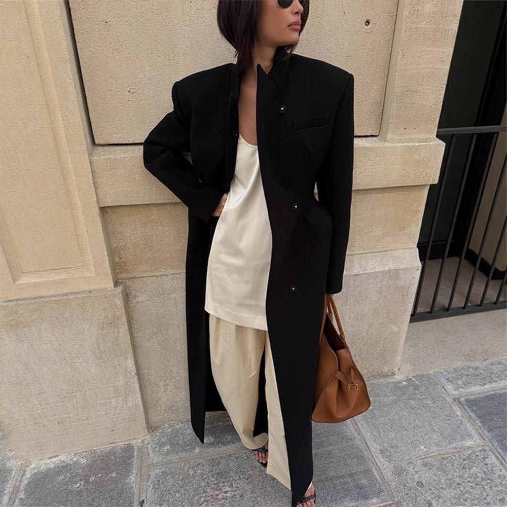 Women's Sculptural Midi Coat with Distinctive Shoulder Design and Concealed Button Placket Chichicherry - Chichicherry