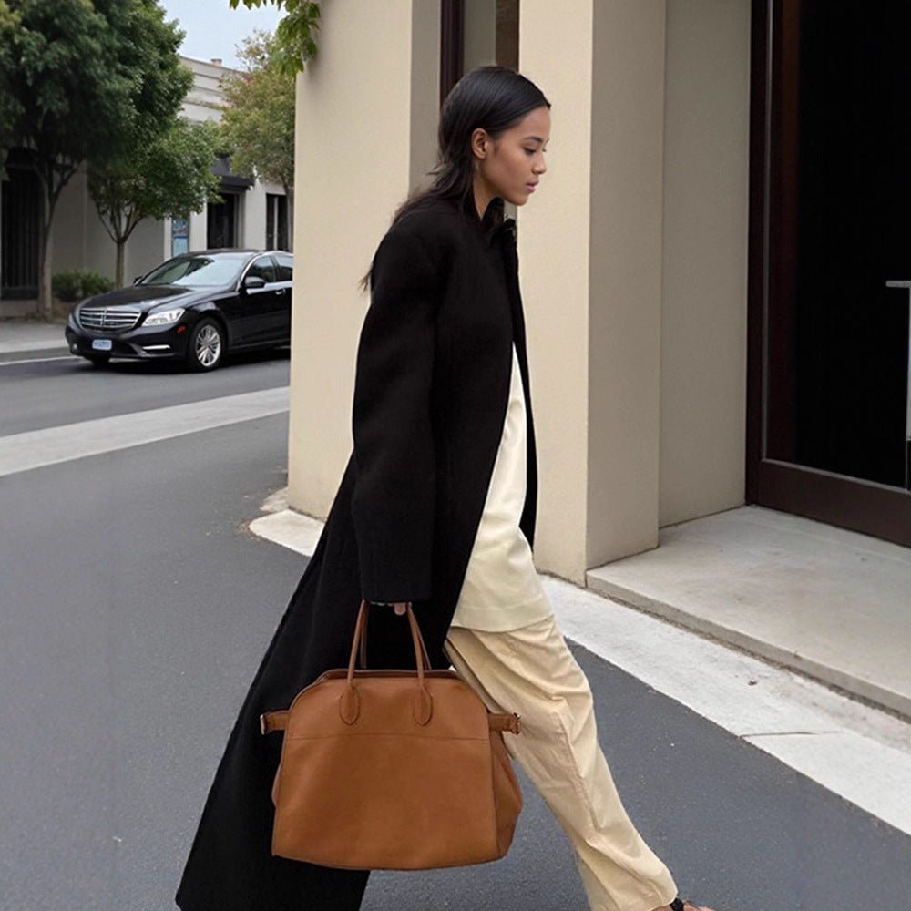 Women's Sculptural Midi Coat with Distinctive Shoulder Design and Concealed Button Placket Chichicherry - Chichicherry