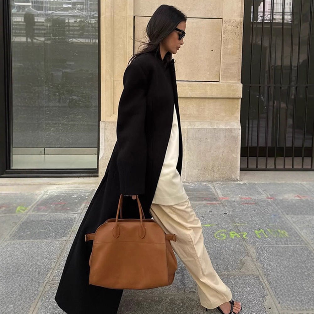 Women's Sculptural Midi Coat with Distinctive Shoulder Design and Concealed Button Placket Chichicherry - Chichicherry