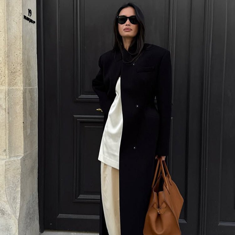 Women's Sculptural Midi Coat with Distinctive Shoulder Design and Concealed Button Placket Chichicherry - Chichicherry