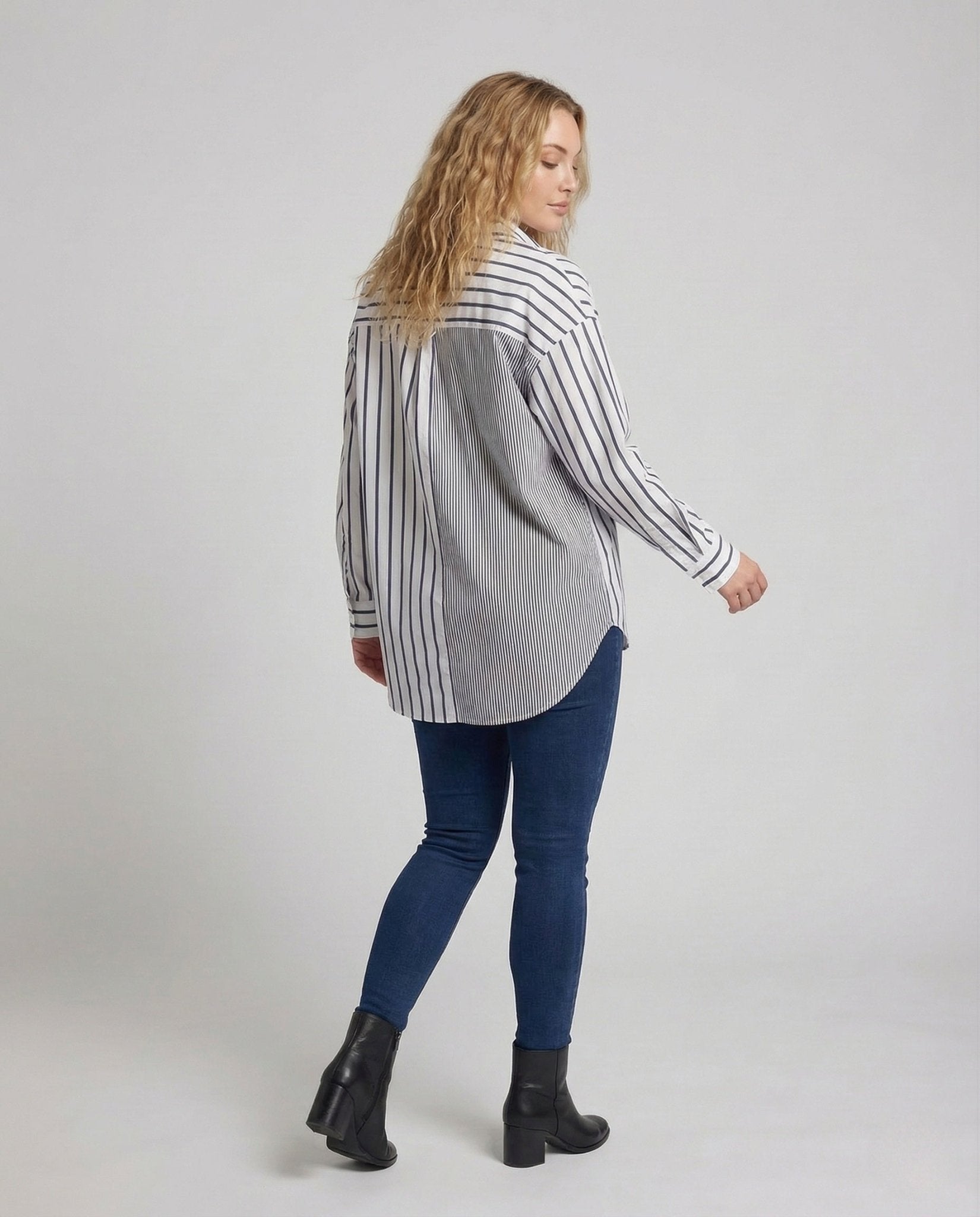 Women's Shirt Blouse Stripes Button Placket - Chichicherry