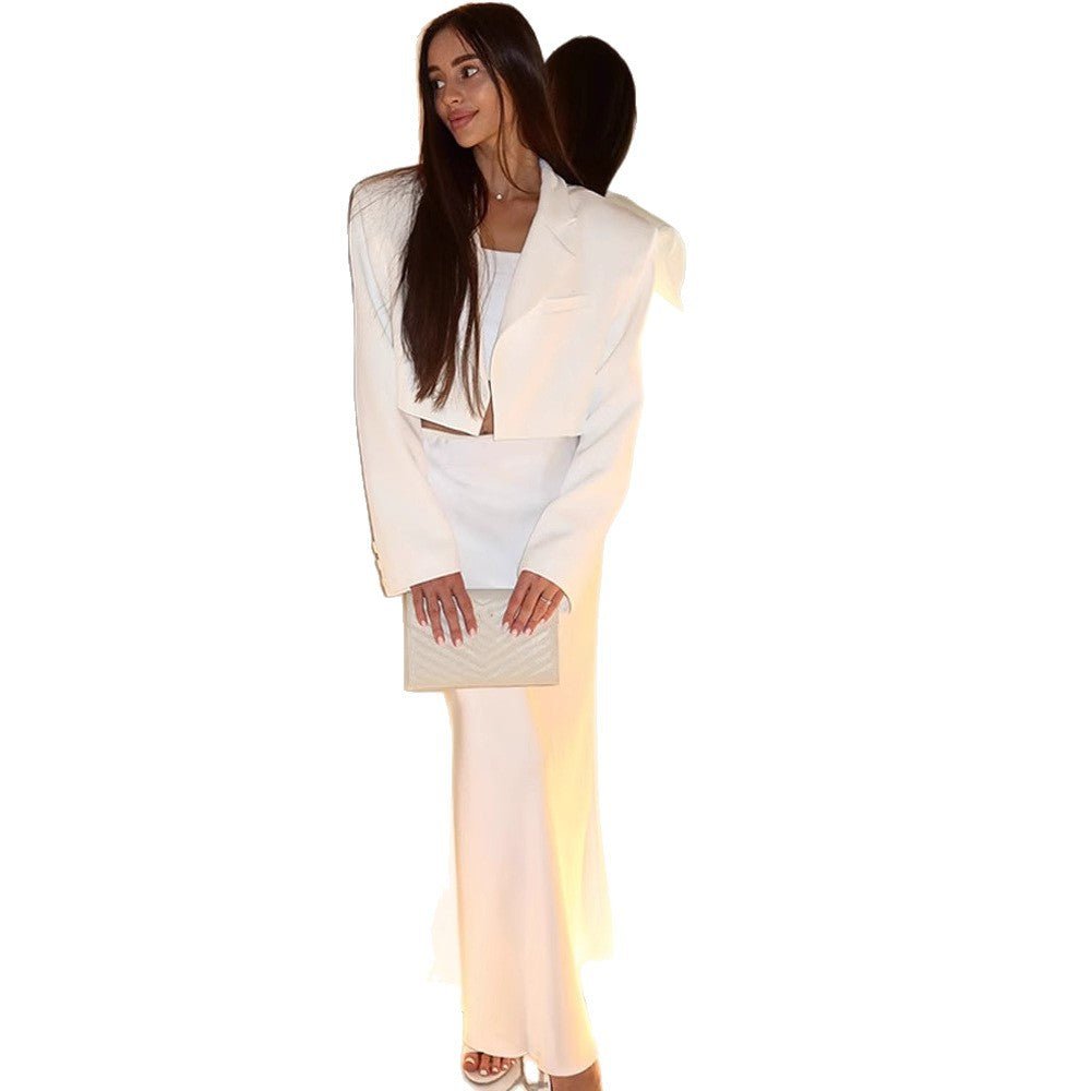 Women's Short Blazer and Maxi Skirt Two-Piece Set in Flowing Satin with Tailored Waist Chichicherry - Chichicherry