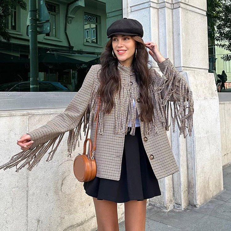 Women's short blazer with fringe and houndstooth pattern Chichicherry - Chichicherry