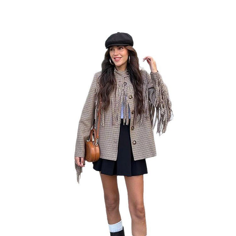 Women's short blazer with fringe and houndstooth pattern Chichicherry - Chichicherry