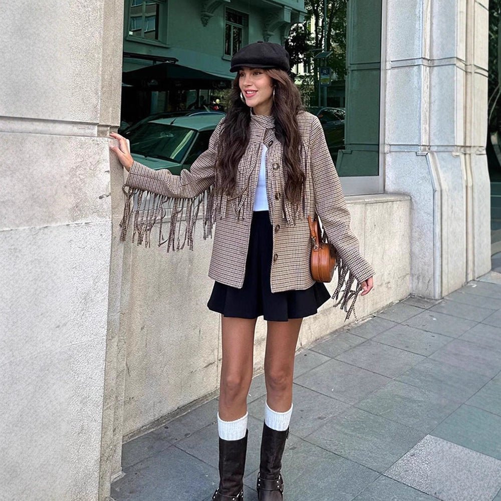 Women's short blazer with fringe and houndstooth pattern Chichicherry - Chichicherry