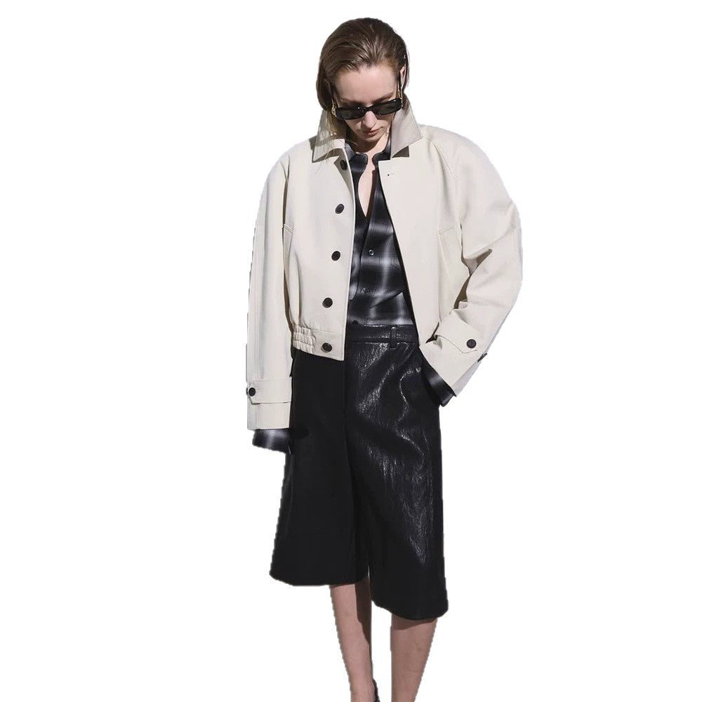 Women's Short Boxy Blouson with Elastic Hem and Distinctive Button Details Chichicherry - Chichicherry