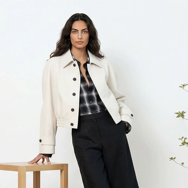 Women's Short Boxy Blouson with Elastic Hem and Distinctive Button Details Chichicherry - Chichicherry