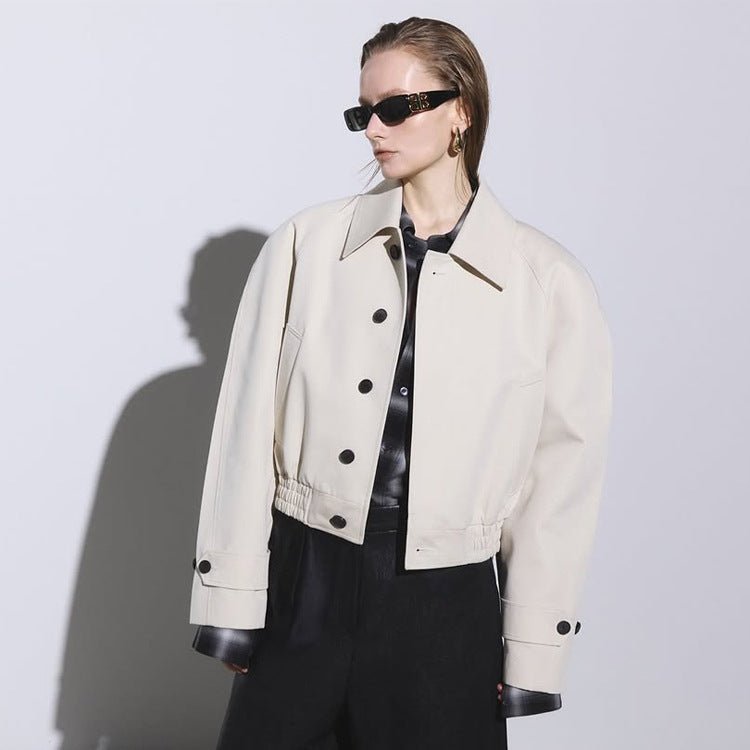 Women's Short Boxy Blouson with Elastic Hem and Distinctive Button Details Chichicherry - Chichicherry