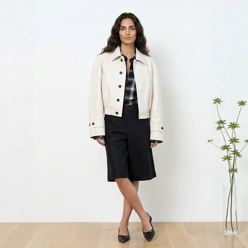 Women's Short Boxy Blouson with Elastic Hem and Distinctive Button Details Chichicherry - Chichicherry