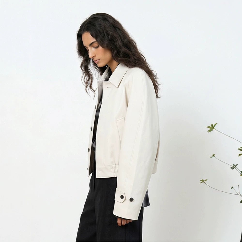 Women's Short Boxy Blouson with Elastic Hem and Distinctive Button Details Chichicherry - Chichicherry