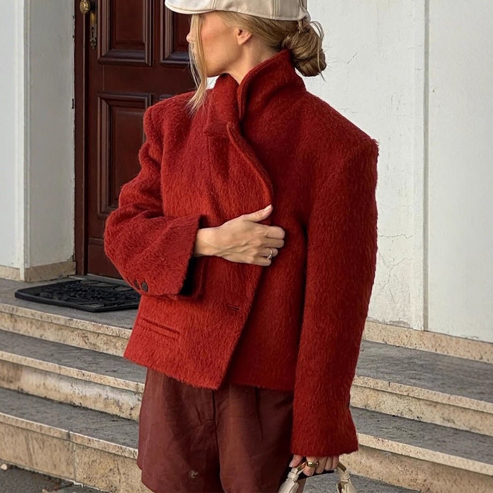 Women's Short Boxy Faux Fur Jacket with Wide Lapels and Textured Fur Look Chichicherry - Chichicherry