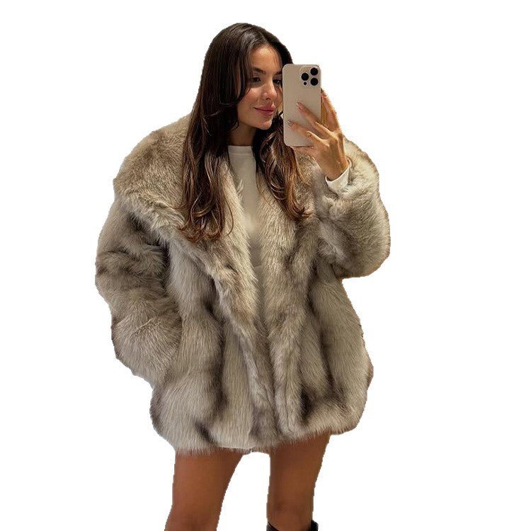 Women's Short Coat Oversize Faux Fur with Voluminous Shawl Collar and Boxy Silhouette Chichicherry - Chichicherry