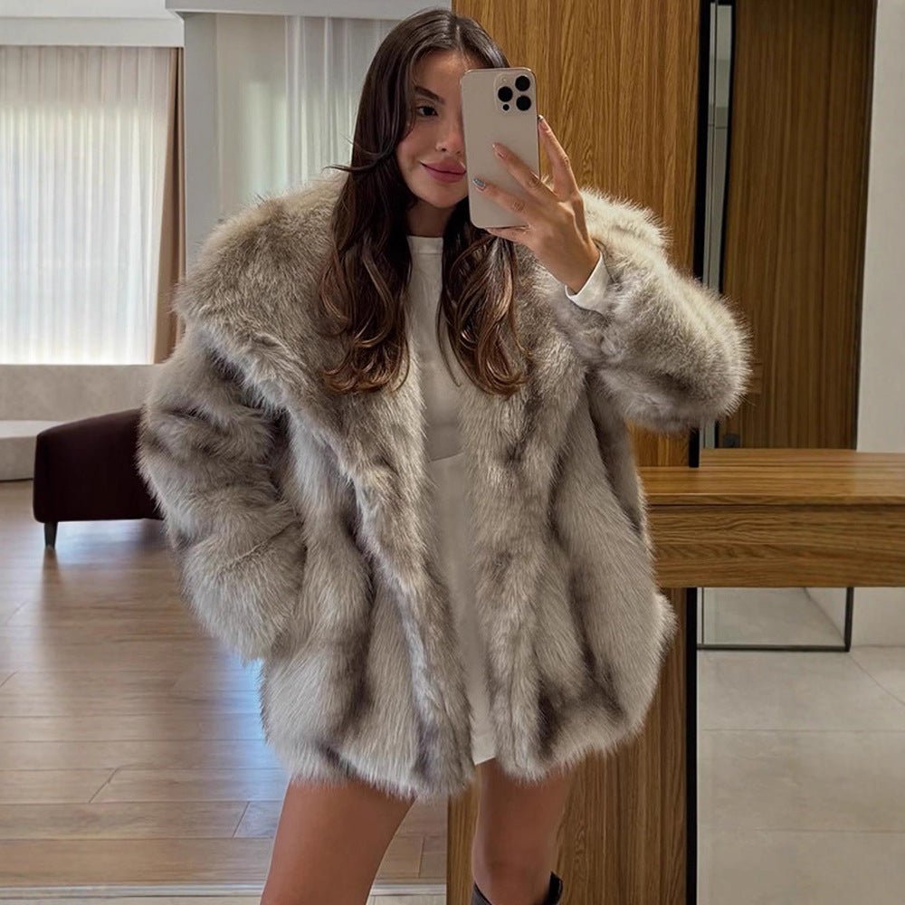 Women's Short Coat Oversize Faux Fur with Voluminous Shawl Collar and Boxy Silhouette Chichicherry - Chichicherry