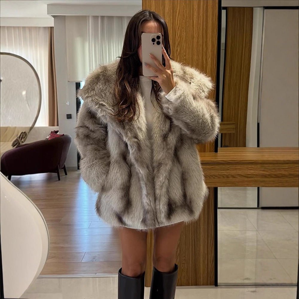 Women's Short Coat Oversize Faux Fur with Voluminous Shawl Collar and Boxy Silhouette Chichicherry - Chichicherry
