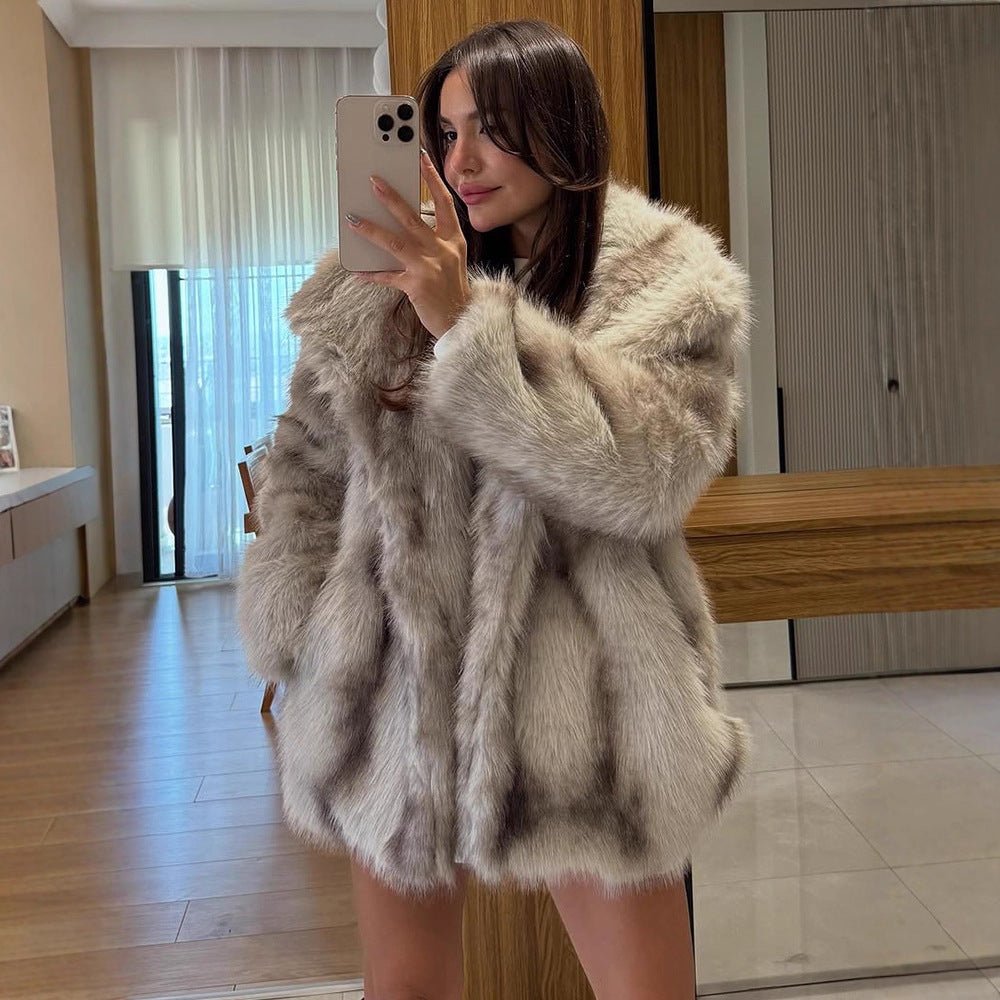 Women's Short Coat Oversize Faux Fur with Voluminous Shawl Collar and Boxy Silhouette Chichicherry - Chichicherry