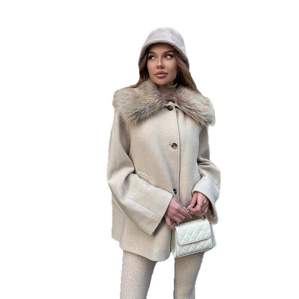 Women's short coat with faux fur shawl collar & boxy oversized silhouette Chichicherry - Chichicherry