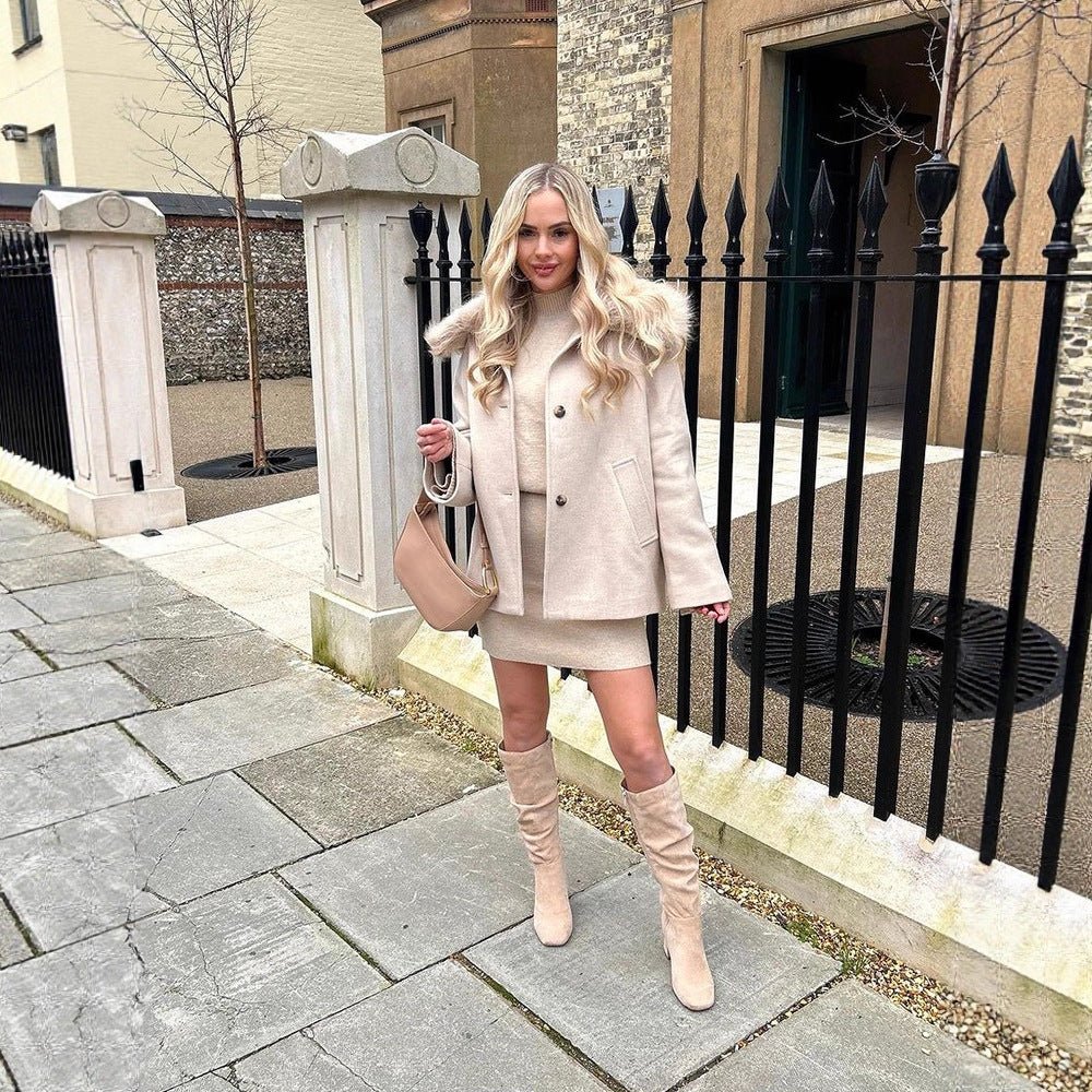 Women's short coat with faux fur shawl collar & boxy oversized silhouette Chichicherry - Chichicherry