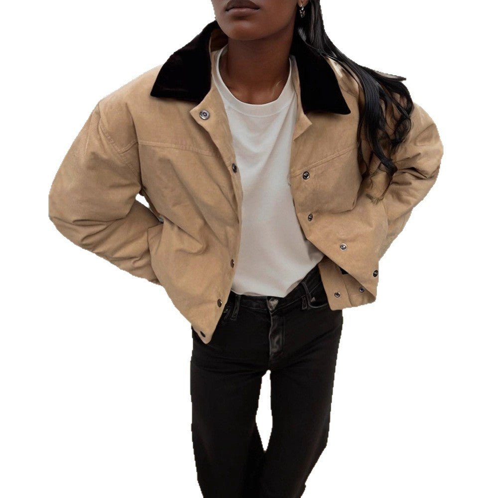 Women's Short Cord Workwear Blouson with Contrast Collar Chichicherry - Chichicherry